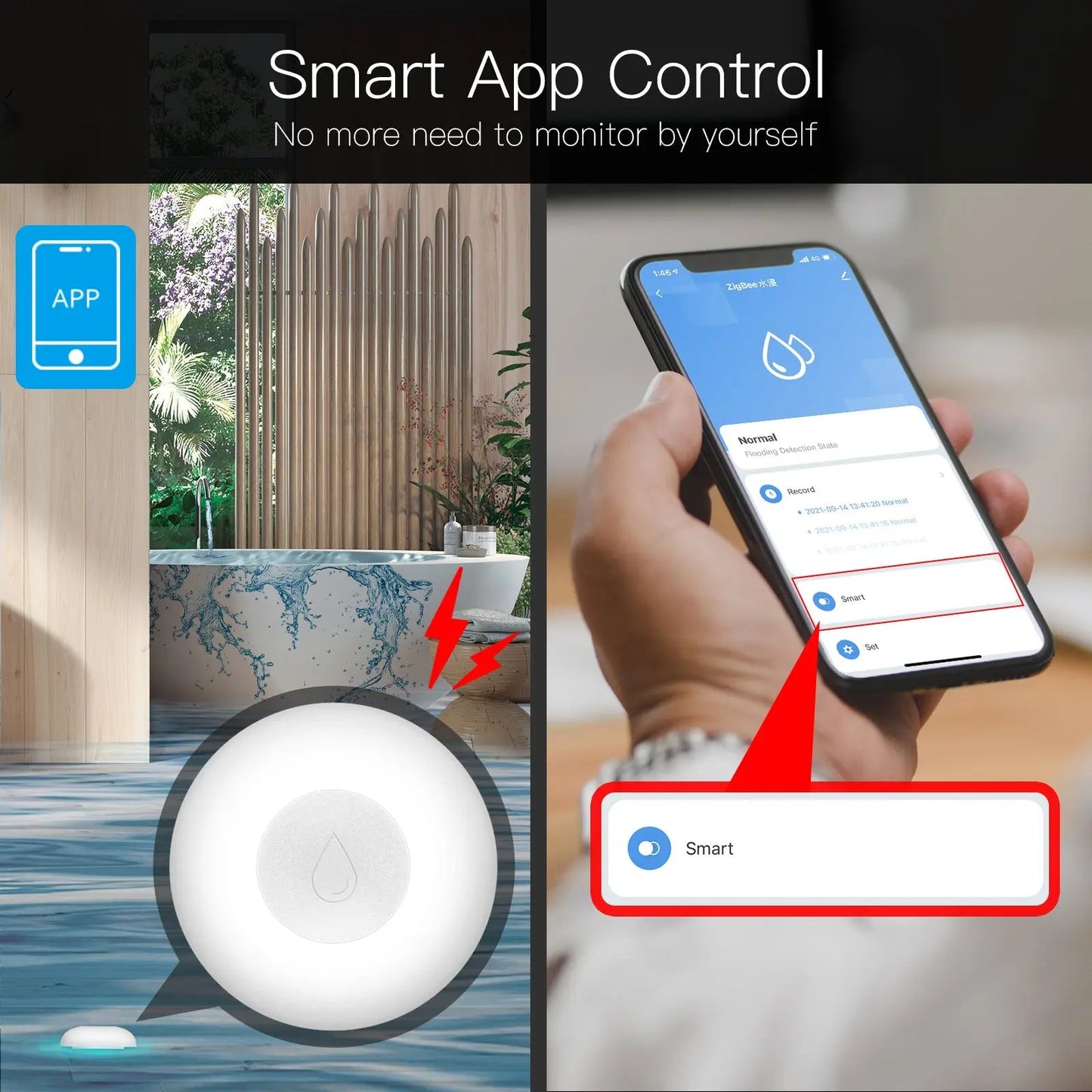 HomeOne Smart Zigbee Water Leak Detector | Tuya Smart Life App Control - HomeOne Smart
