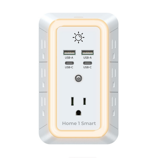 HomeOne Smart™ 11-in-1 Wall Plug Extender with USB-C, USB-A & Night Light - HomeOne Smart